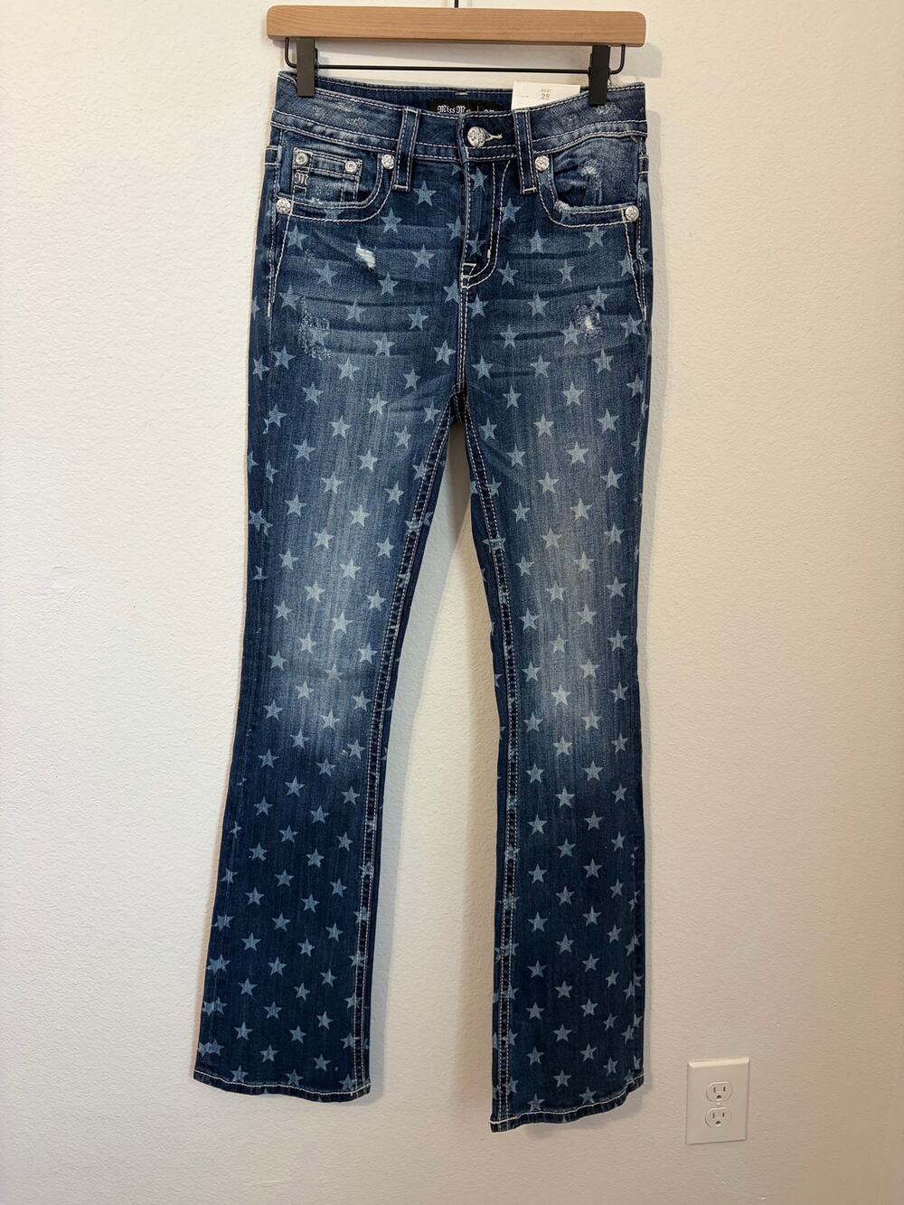 NEW Miss Me Bootcut Jeans Size 25 High Rise Boot Western Star Denim Boho Y2K